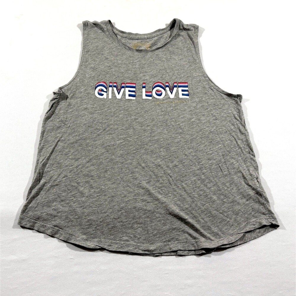 Spiritual Gangster Give Love Muscle Tank Gray Sleeveless Womens Top Shirt Sz M